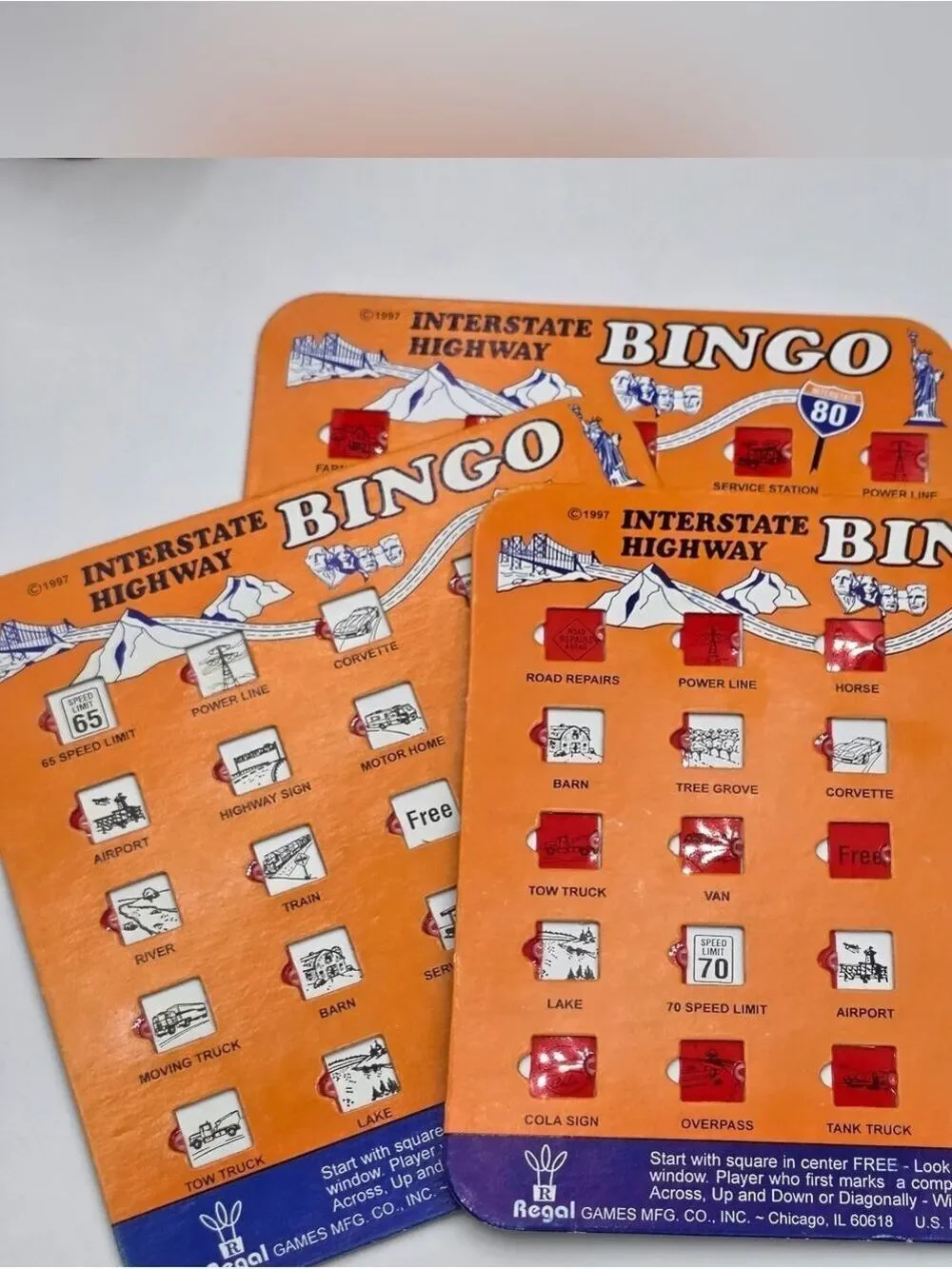 Vintage 1997 Interstate Highway Bingo Travel Game by Regal Games Set Of 3